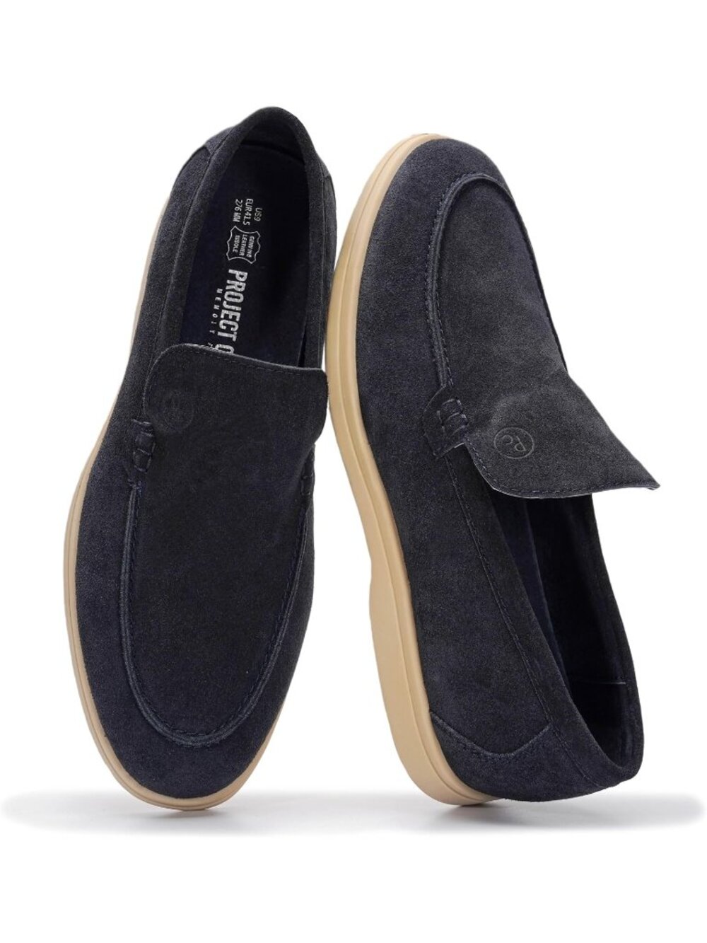 Project Cloud Men's Navy Suede Closed Toe Memory Foam Leather Slip On Loafers